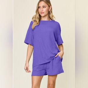 Double Take Full Size Round Neck Short Sleeve and Shorts SET-size Large- NWOT💜